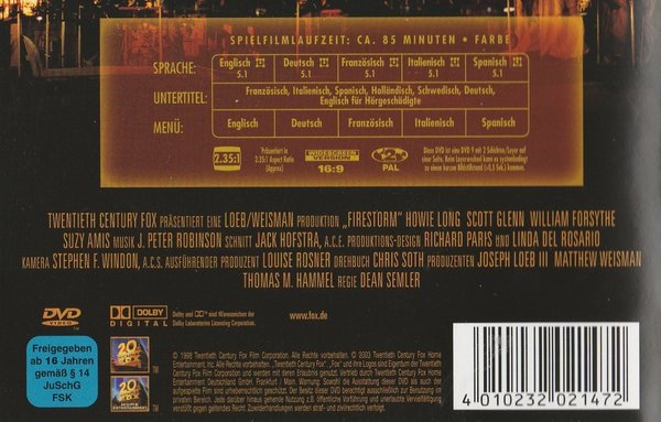 Firestorm, Brennendes Inferno, DVD