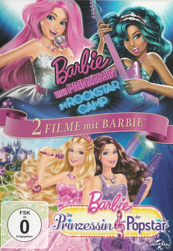 Barbie eine Prizessin im Rockstar Camp, Barbie Die Prinzessin und der Popstar, 2 Filme, DVD