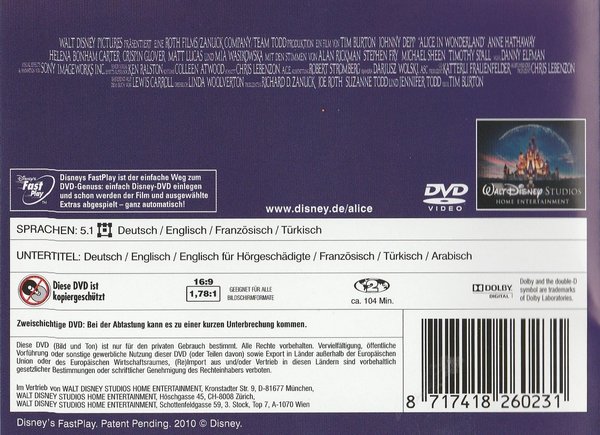 Alice im Wunderland, DVD