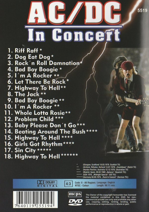 AC/DC, In Concert, DVD-Musik